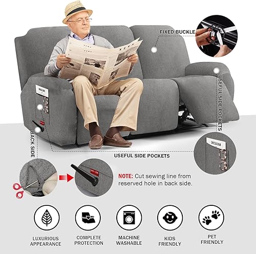 Miniatura 3 de Funda elástica para sofá reclinable, 5 fundas de tela de felpa y protector duradero de muebles para sofá reclinable, ideal para niños y mascotas (3