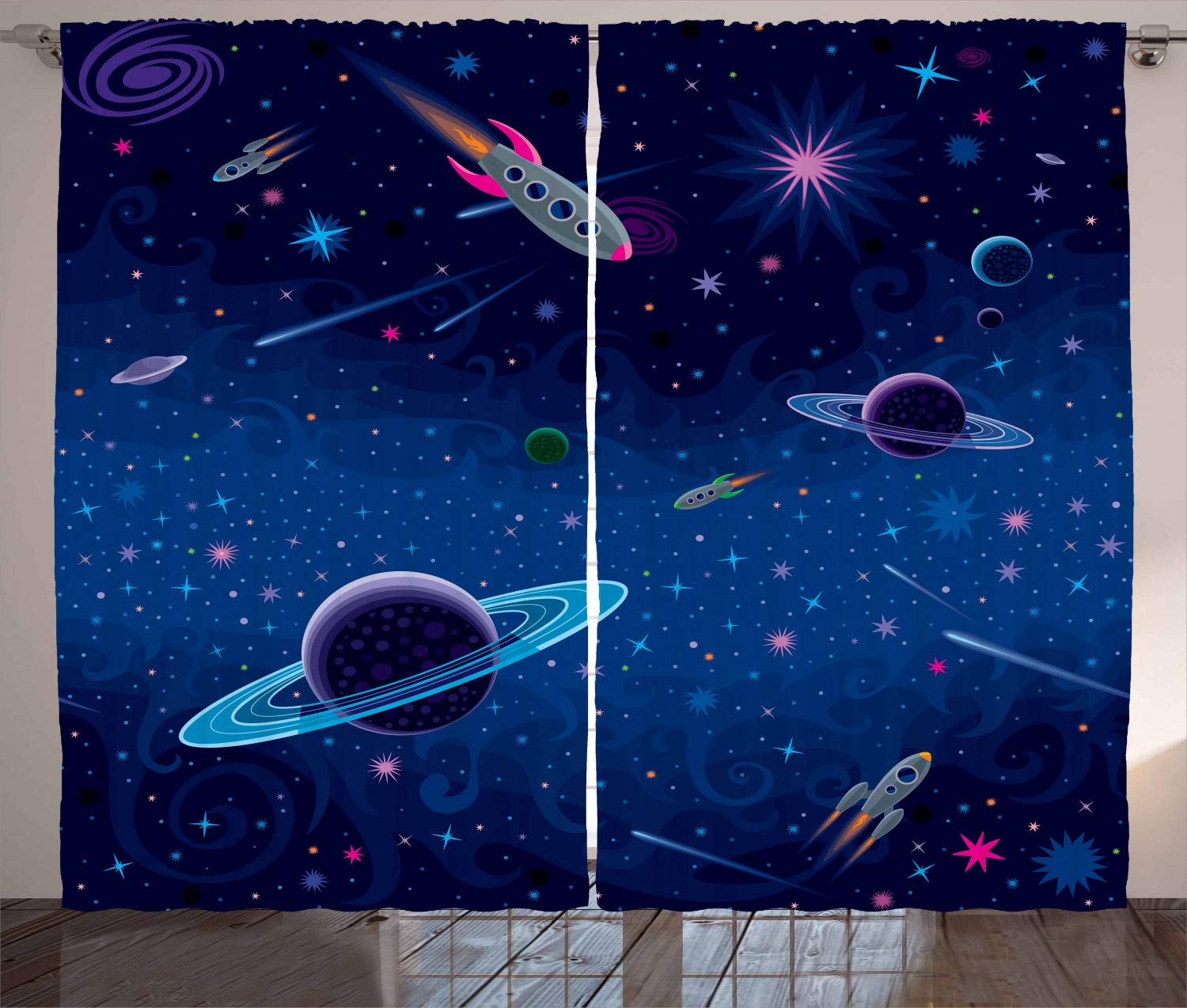 Cortinas Ambesonne de dos paneles con collage tropical azul crema