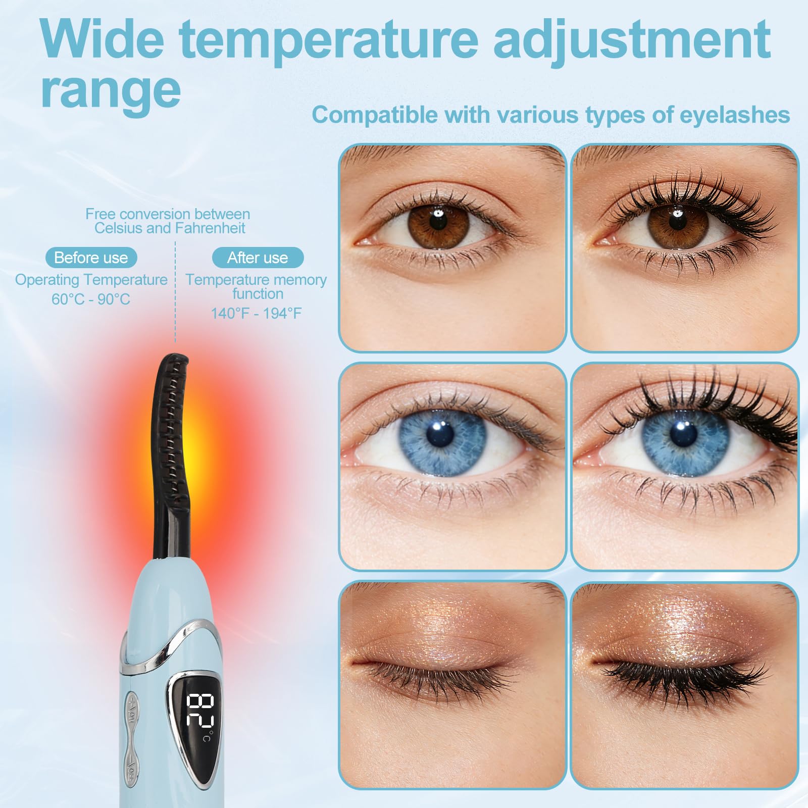 Heated Wimpern Curler Wimpernzange beheizbar, runpeak S600 beheizbare Wimpernzange mit präziser Temperaturregelung, Verbrühungsschutz & Auto-Off für langanhaltenden natürlichen Schwung