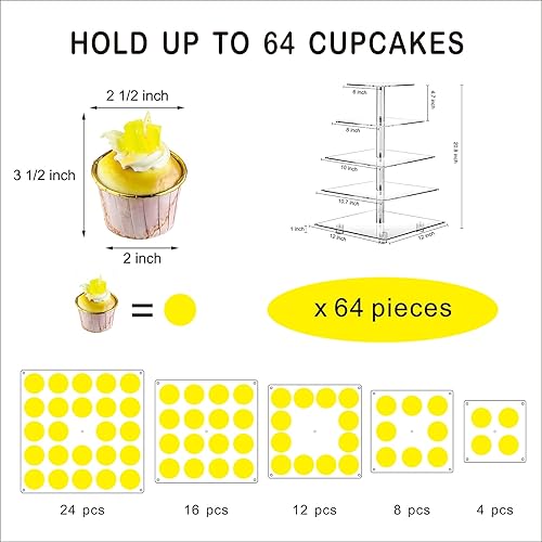 Miniatura 6 de OLACHIKKO Soporte cuadrado para cupcakes de 5 niveles con cuerda de luz LED, pantalla de torre de magdalenas de acrílico, torre de postres, soporte