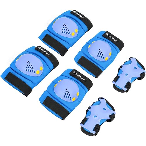 BOSONER Kids/Youth Knee Pads Elbow Pads Wrist Guards Set for 3-15 Years, Child Protective Gear Set for Roller Skates, Cycling, BMX Bike, Skateboard, Inline Skating, Scooter Riding Sports…