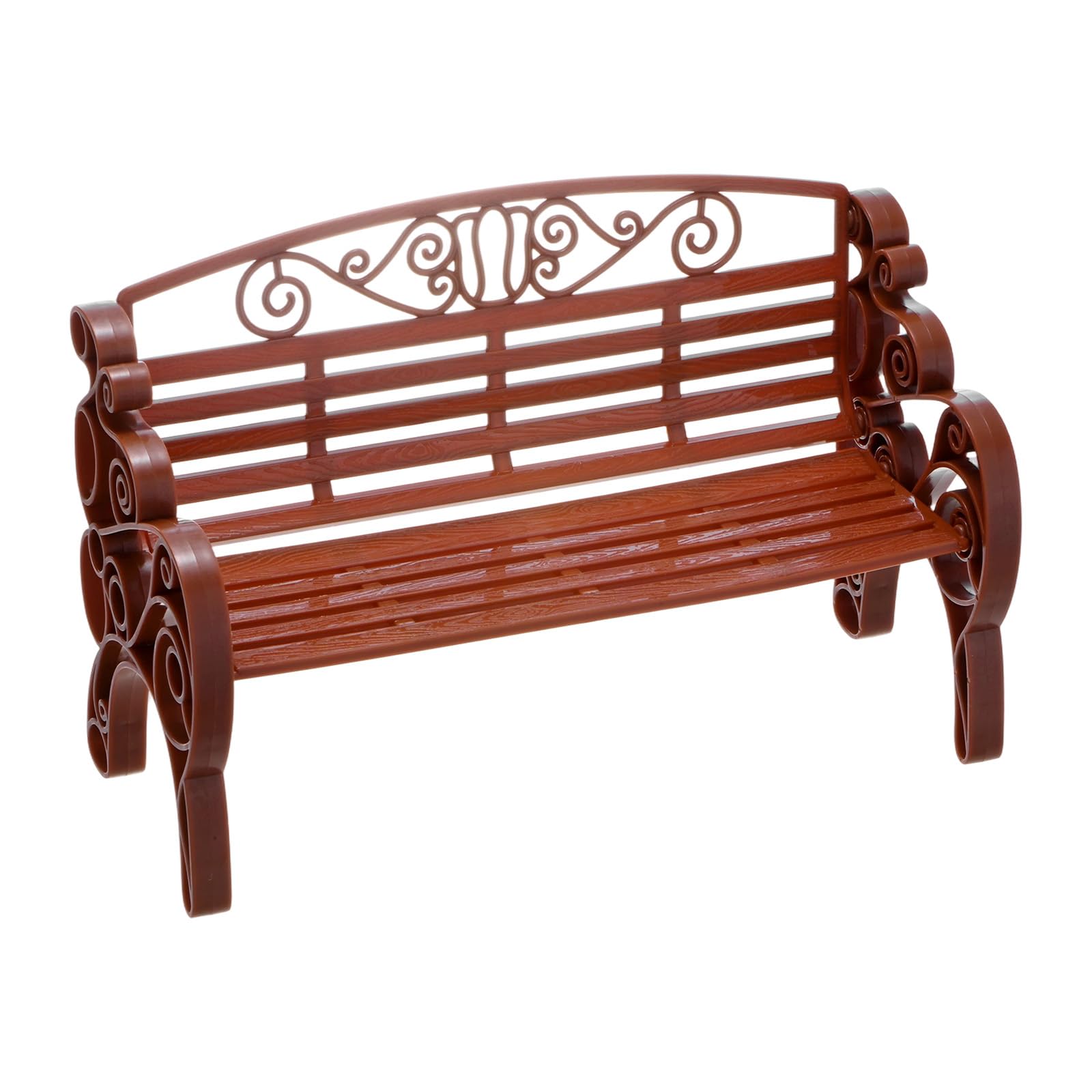 M METERXITY 1-Pack Miniature Park Bench Models, 8.7x3.5x5.5 Inch ABS Mini Garden Chair Furniture for Terrarium/DIY Micro Landscaping/Dollhouse, European Style Bench Figurines [Brown]