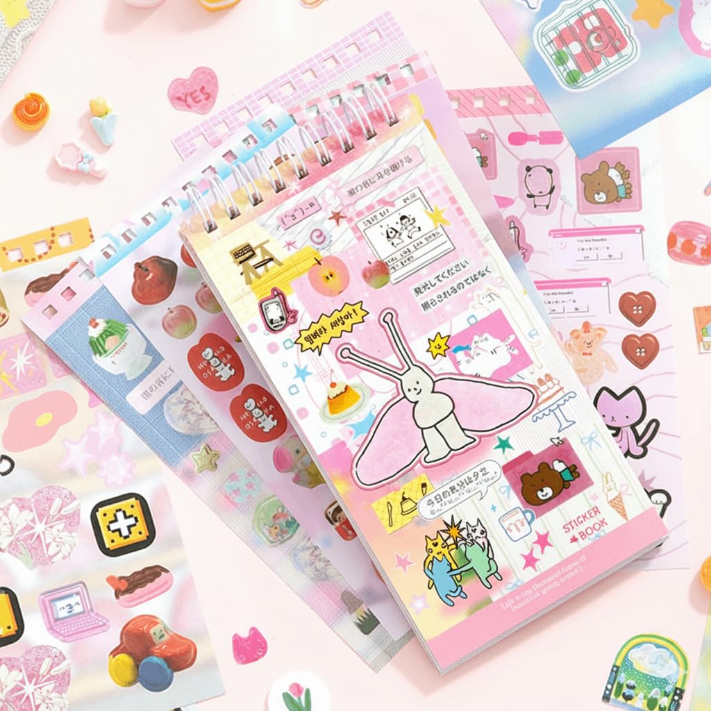 20 Sheets INS Style Cute Cartoon Sticker Book – Kawaii Stickers for Journaling Junk Journal Scrapbooking Planner DIY Crafts