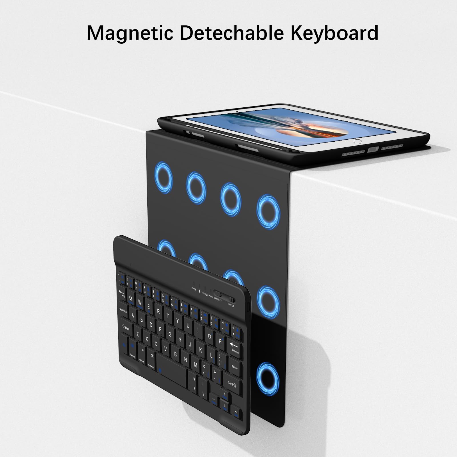 Divufus Keyboard Case for iPad Mini 5th & Mini 4th Generation 7.9 Inch [Magnetic Detachable Wireless Keyboard][Support 3 System] Flip Stand Case with Pencil Holder for iPad Mini 4/5, Black