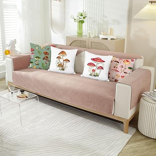 Miniatura 9 de Bonhause Juego de 4 fundas de almohada decorativas con diseño de hongos de 18 x 18 pulgadas, diseño de ardilla de conejo, para sofá, hogar, patio,