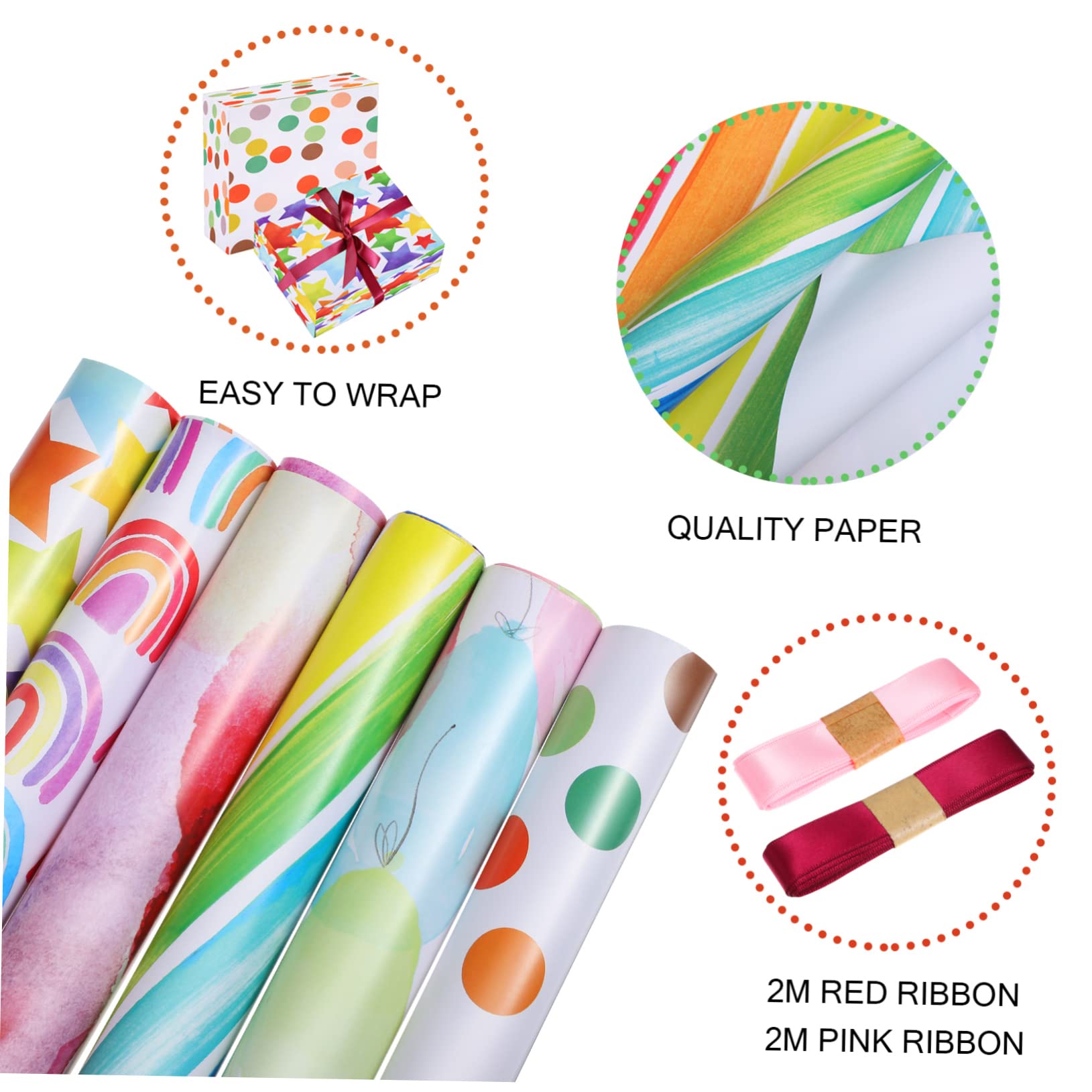 Papel de Obsequio para Cumpleaños, 24 Piezas con Cuatro Cintas de 2m