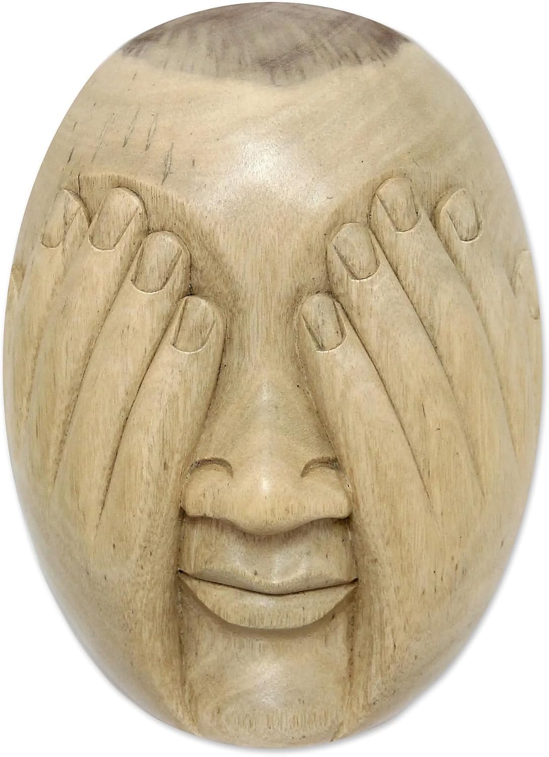 NOVICA Decorative Modern Hibiscus Wood, Beige, See No Evil' Mask