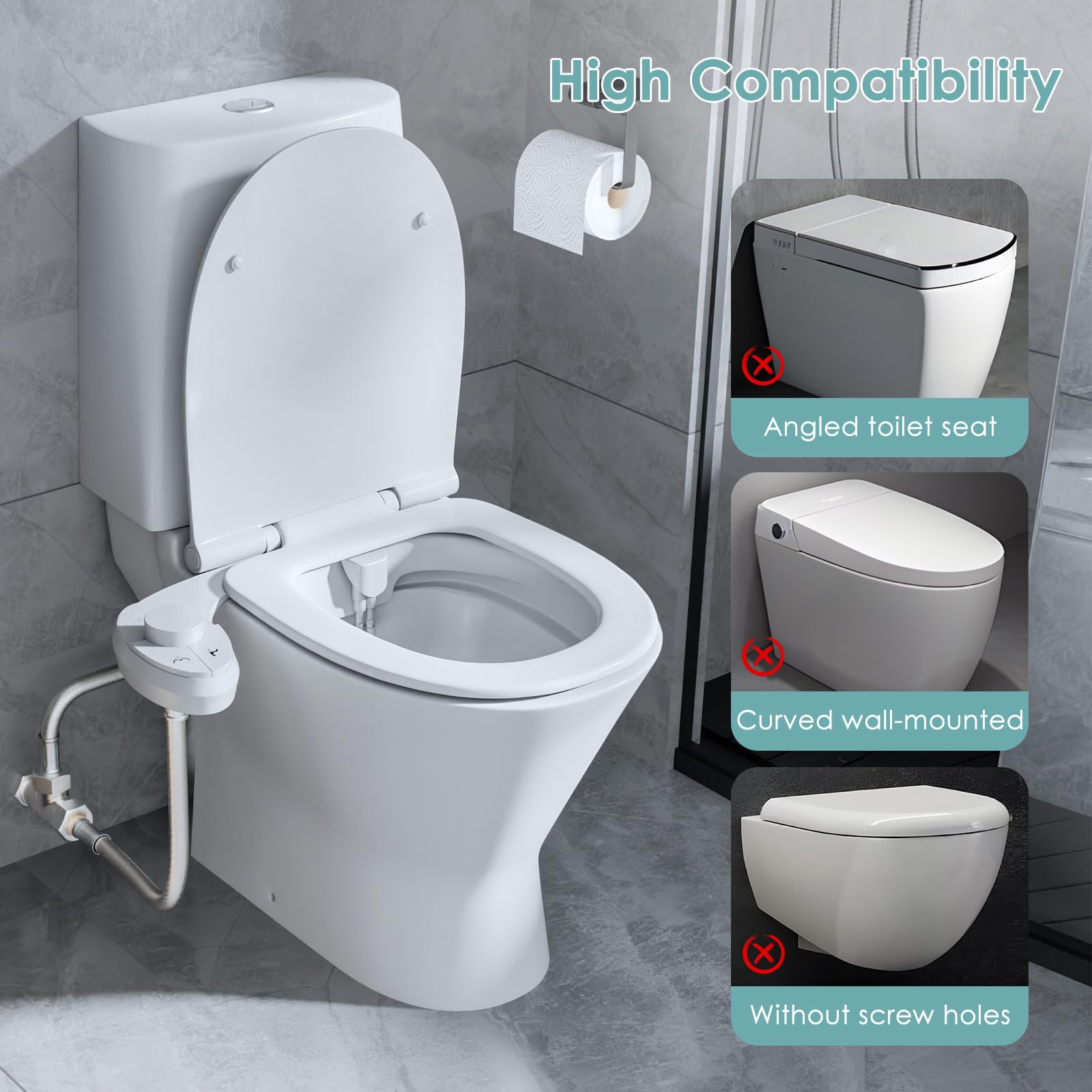 Bidet Portatil para WC,Bidet para WC No Eléctrico Ultrafino y Bidet para Doble Boquilla Retráctiles Autolimpiables,Ajustable de Agua Bidé Accesorio para Inodoro