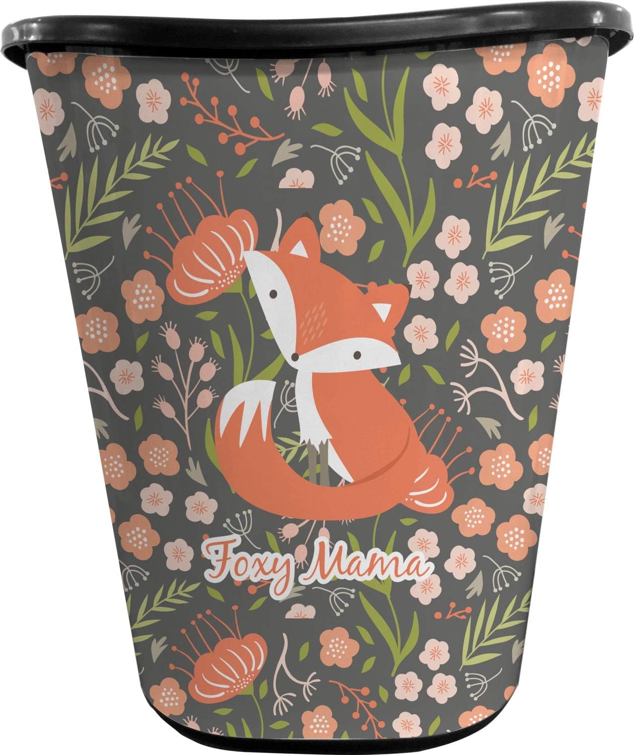 RNK Shops Personalized Foxy Mama Waste Basket - Double Sided (Black)