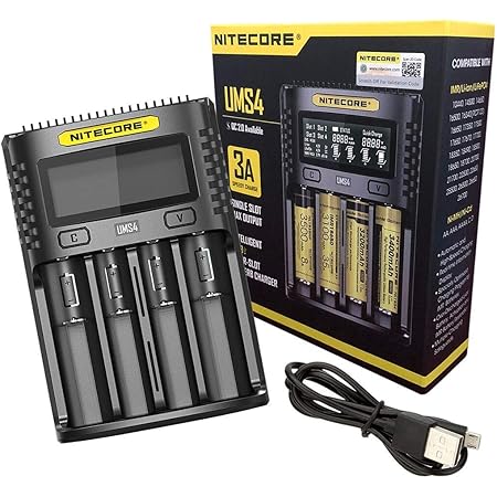 Nitecore Unisex_Adult UMS4 3000mA USB Universal Charger, Black, L: 159 x l: 107 x H:41