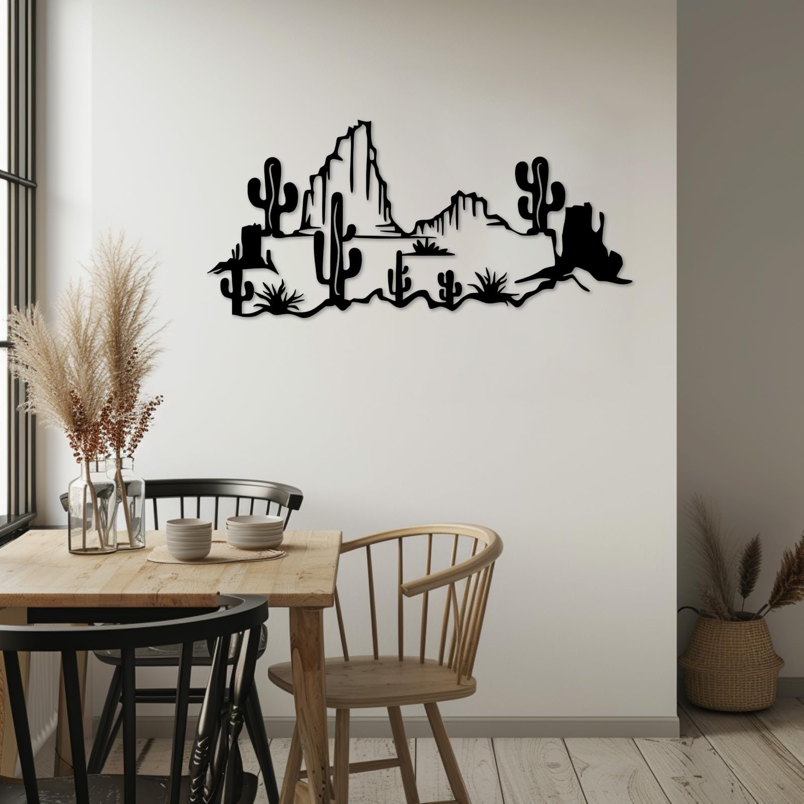 OSTCAL Metal Cactus Wall Decor, Southwest Sonoran Desert Wall Art, Southwestern Desert Scene Wall Decor, Western Metal Cactus Wall Art, Living Room