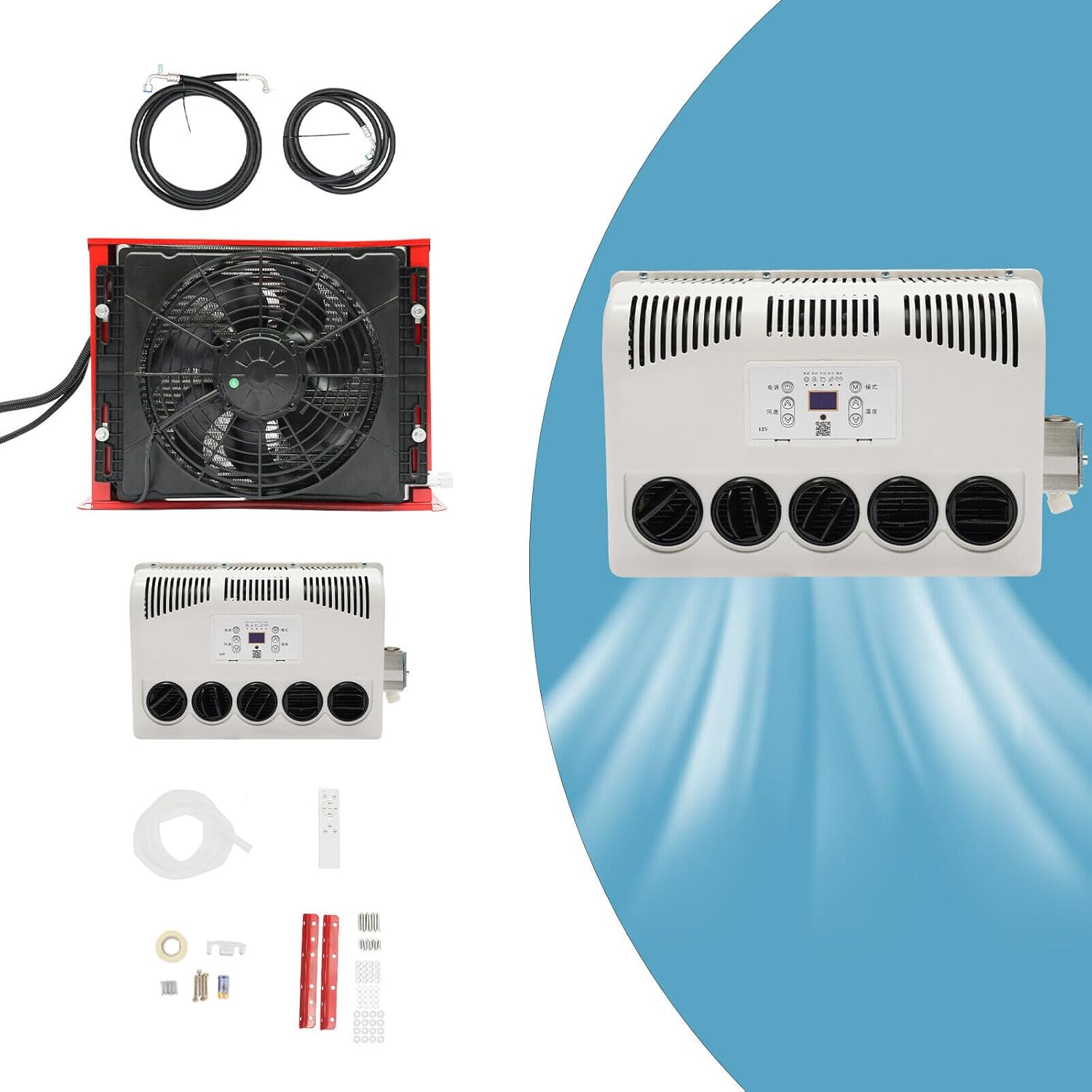 11000 BTU 12V Truck Cab Air Conditioner - Split AC Unit For Semi Trucks, RVs, Vans & Buses