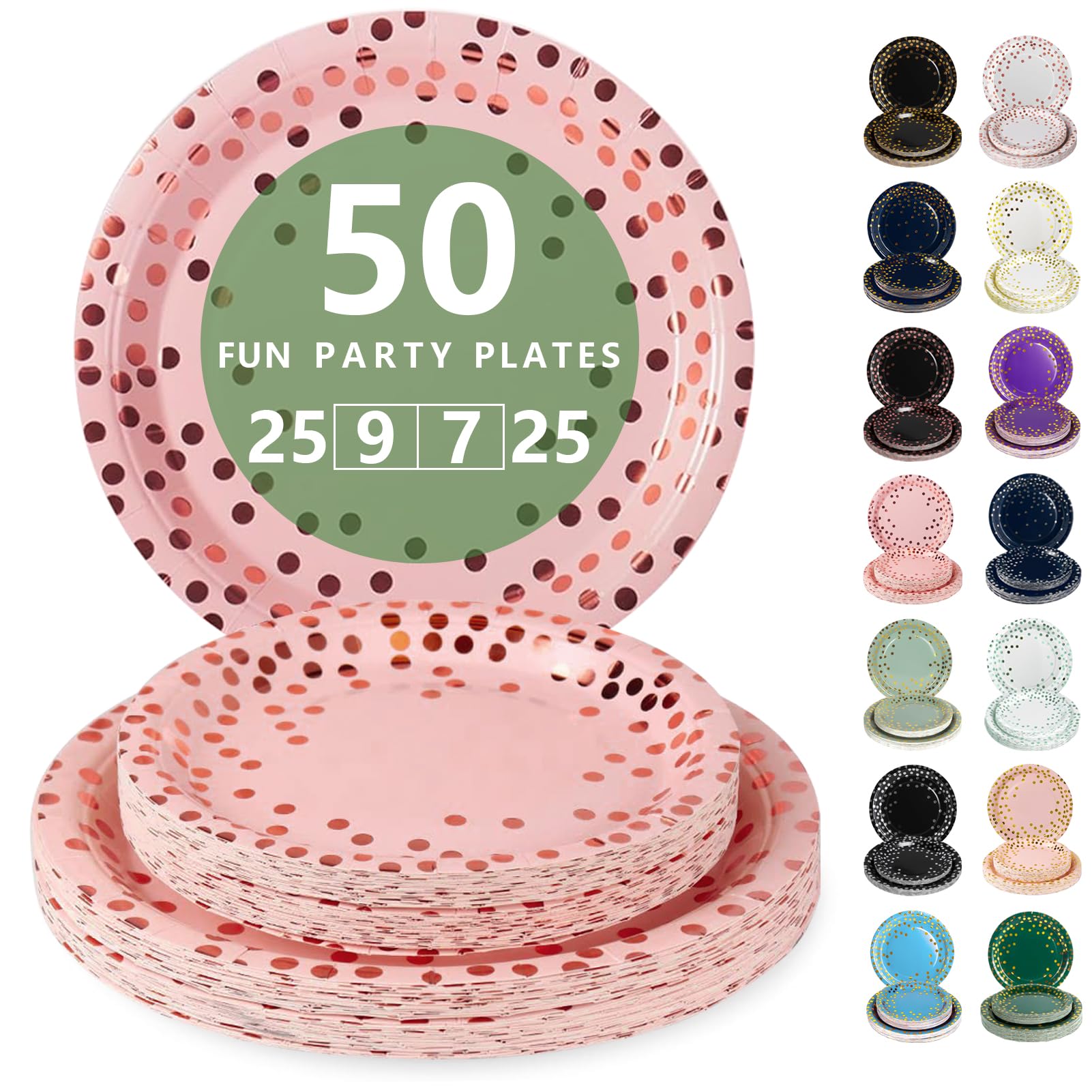Nkaiso Disposable Paper Plates 50 Pack, Pink and Rosegold Party Plates Dinner Set - 25x9inch & 25x7inch Plate Elegant Disposable Tableware for Birthday, Wedding, Christmas Party Supplies — image 1