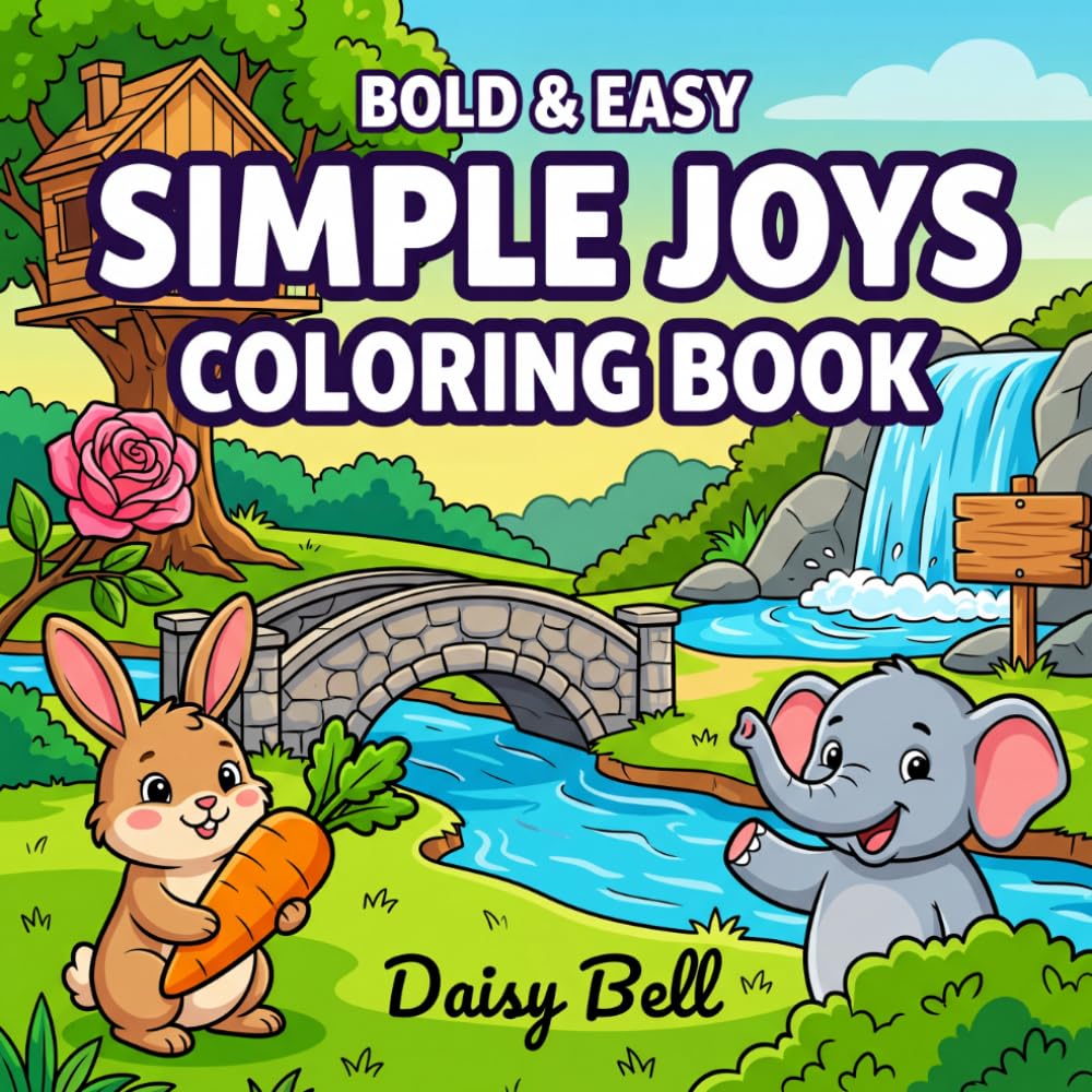 Simple Joys: Bold And Easy Coloring Book For Adults And Kids Featuring Cute Animals Calming Landscapes And Comforting Foods For Stress Relief