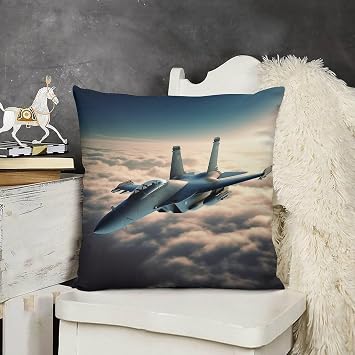 Decorative Aircraft Fighter Jets Throw Pillow Covers 18x18 Soft Plush Cozy Cushion Cases with Invisible Zipper Body Pillowcase Square Accent Pillow Shams for Couch Sofa Bedroom Living Room