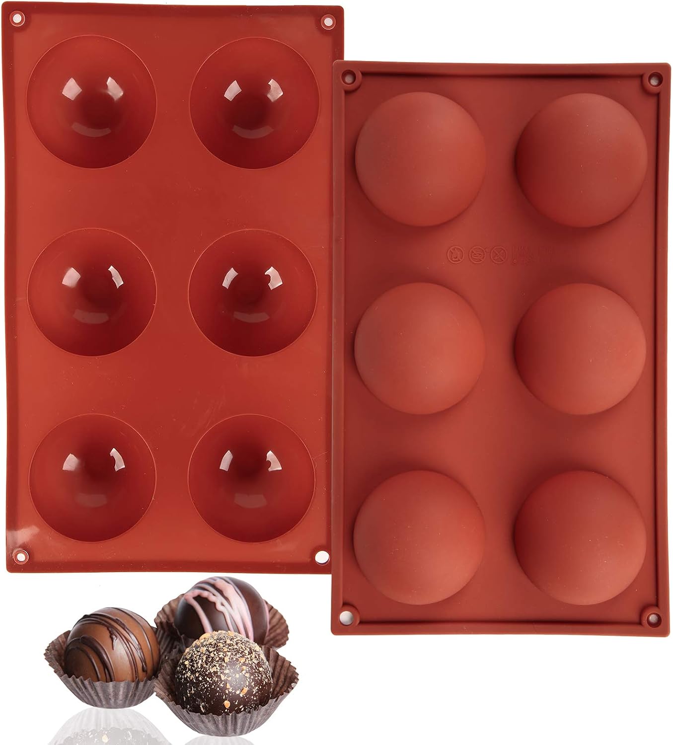 GOHEYI 2 Pcs 6 Holes Easter Silicone Mold for Chocolate, Cake, Jelly, Pudding, Round Shape Half Candy Molds Silicone Molds for Baking （L）