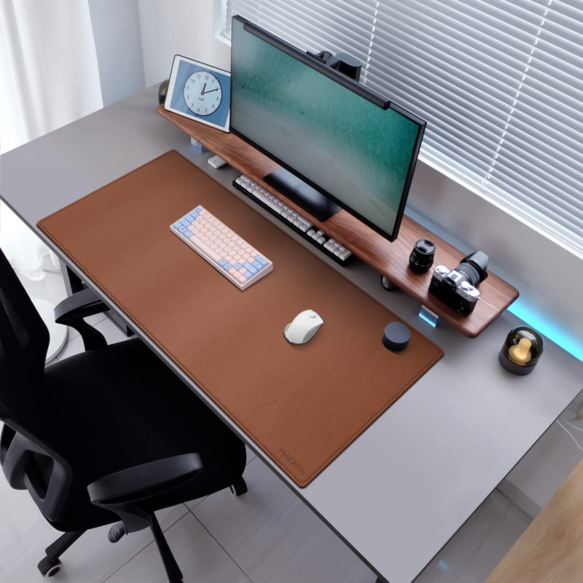 MAIDERN Tapis de Bureau Double Face en Cuir et liège 170 x 50cm, Grand Tapis de Souris, Sous-Mains bureau en Cuir PU imperméable, Sous Main Bureau pour le Bureau et la maison