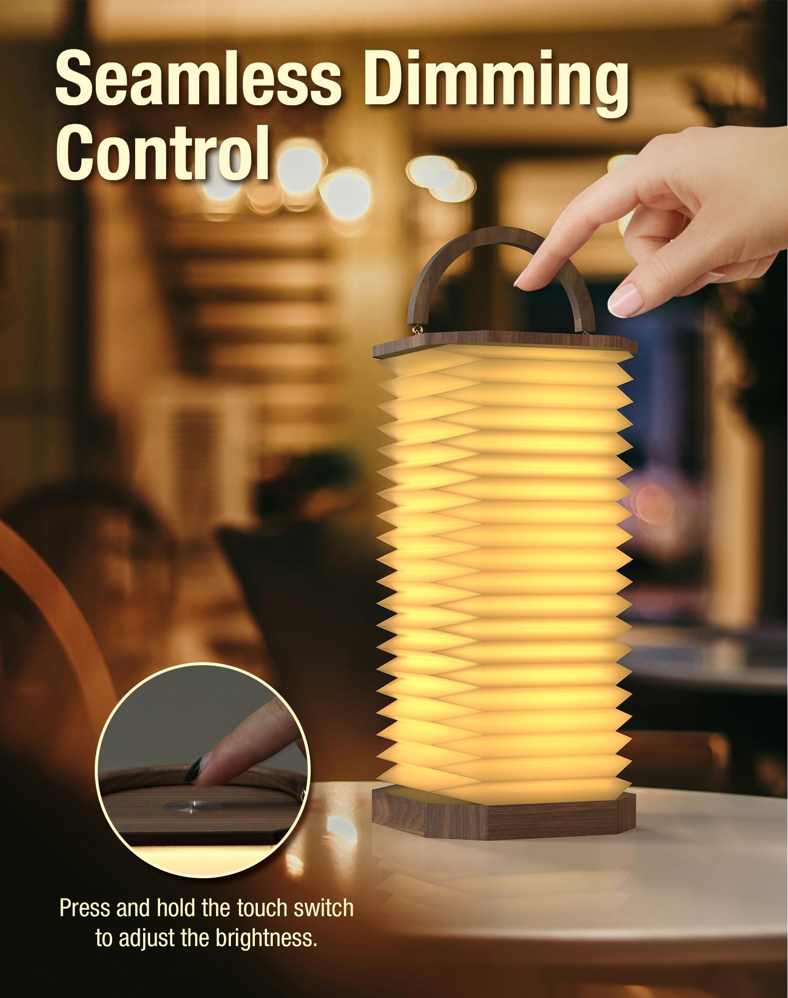 ZBOLE Vertical Accordion Lamp with Handle, Warm Light, Adjustable Height & Brightness, USB Charging - Image 4