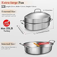 Vista 2 de Roasting Pan, 21x13x11 Inch, Silver, Rectangular, Stainless Steel, 25LB Capacity, Turkey & Chicken Roaster with Rack and Lid