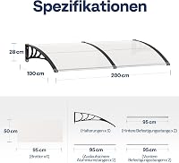 VIVOHOME 200x100cm Polikarbonát Ajtó Előtető Átlátszó Íves Esővédelem Napsugárzás Elleni Védelem 8