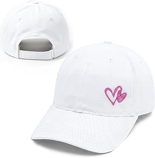 Oiiaayy Cute Graphic Baseball Caps for Girls Ponytail Hats Kids Heart Embroidered Adjustable Dad Hats Trendy Caps(White)