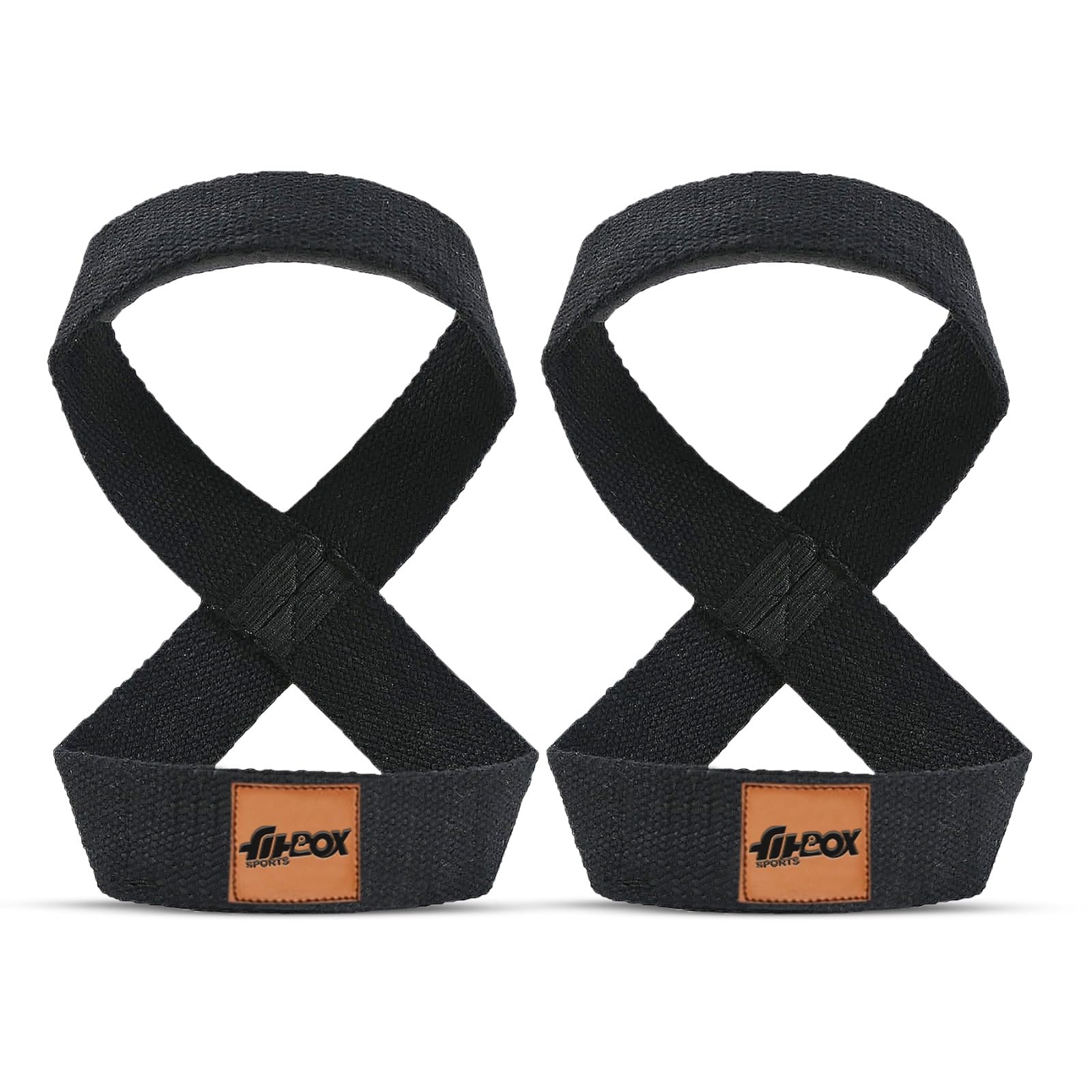 FitBox Sports Figure 8 - X Lifting Straps, Powerlifting, Wrist Supporter For Deadlifting With Padded Support - Black