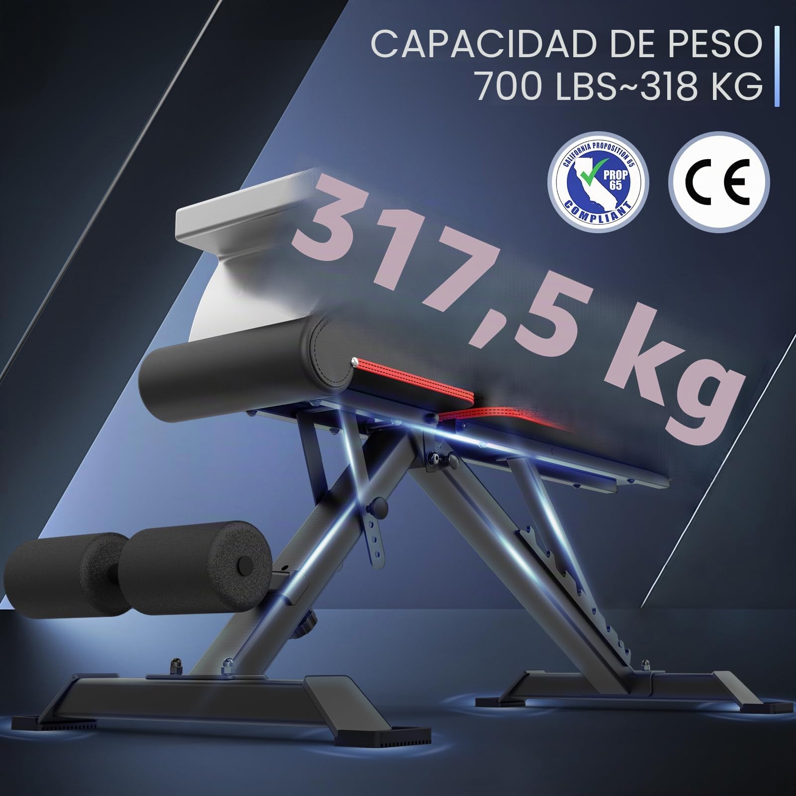 PASYOU Banco de pesas plegable con 9x4x3 posiciones ajustables, banco inclinado multifunción como entrenador de abdomen y espalda para el hogar, carga máxima de 318 kg