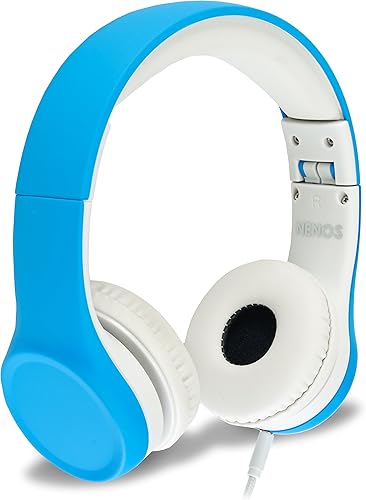 Nenos - Audífonos de diadema para niños (93 dB, plegables), para computadora, con volumen limitado, para niños, plegable (azul).