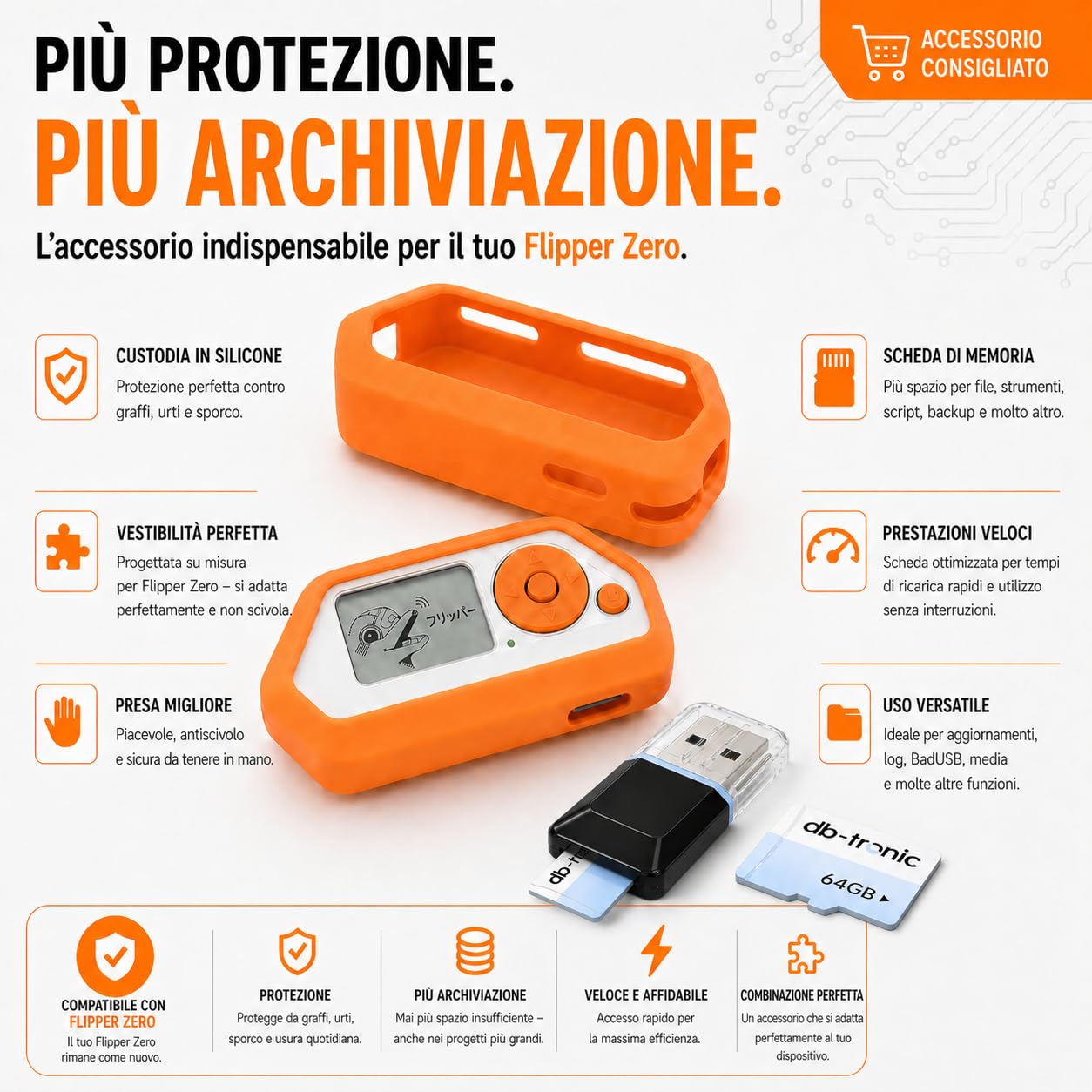 Flipper Zero Starter Set completo | Flipper Zero | Scheda WiFi | Custodia in silicone | Scheda di memoria da 64 GB | Lettore di schede USB