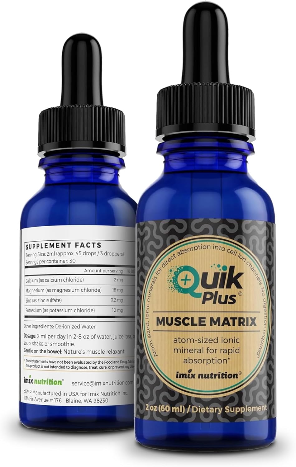 QuikPlus Muscle Matrix - Ionic Liquid Mineral Supplement, Support for Muscle Cramps, Vegan, Gluten Free, Highly Bioavailable, 30 Servings, 2 Fl oz