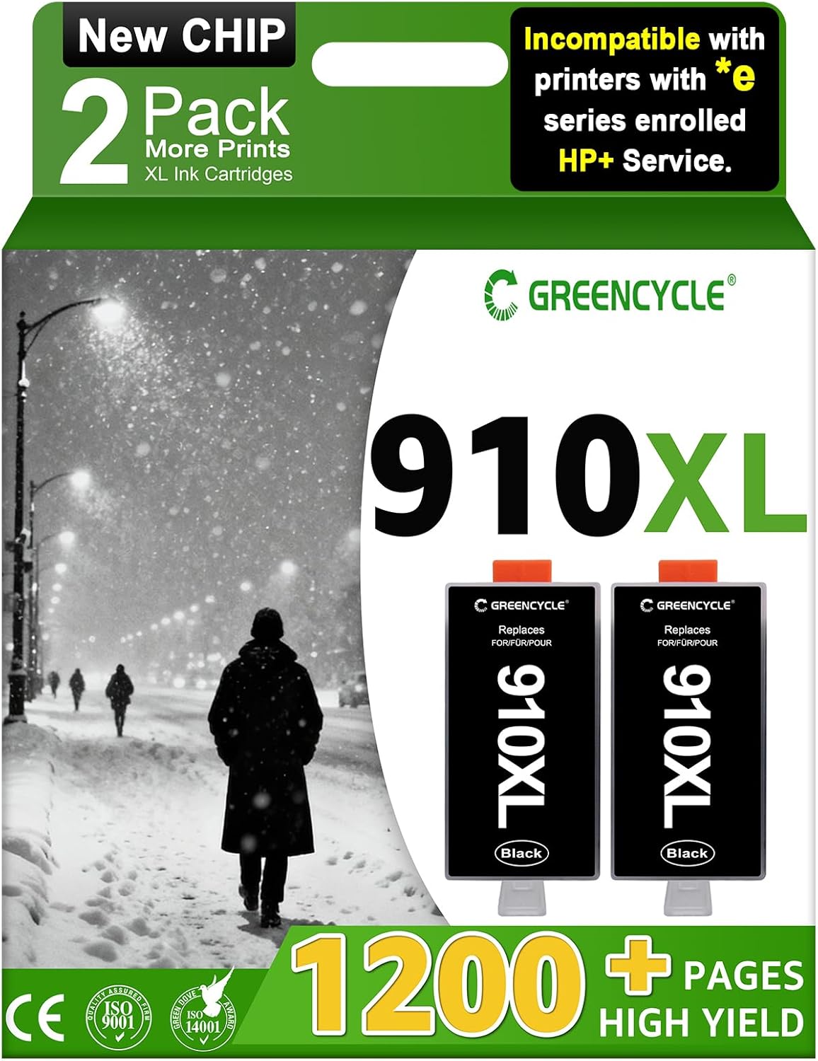Non-remanufactured910XL Black Ink Cartridges Replacement for HP 910 XL 2 Pack Compatible with OfficeJet 8010 8015 8018 8022 OfficeJet Pro 8020 8030 8025 8028 8035 Printers (Blackl, 2 Pack)