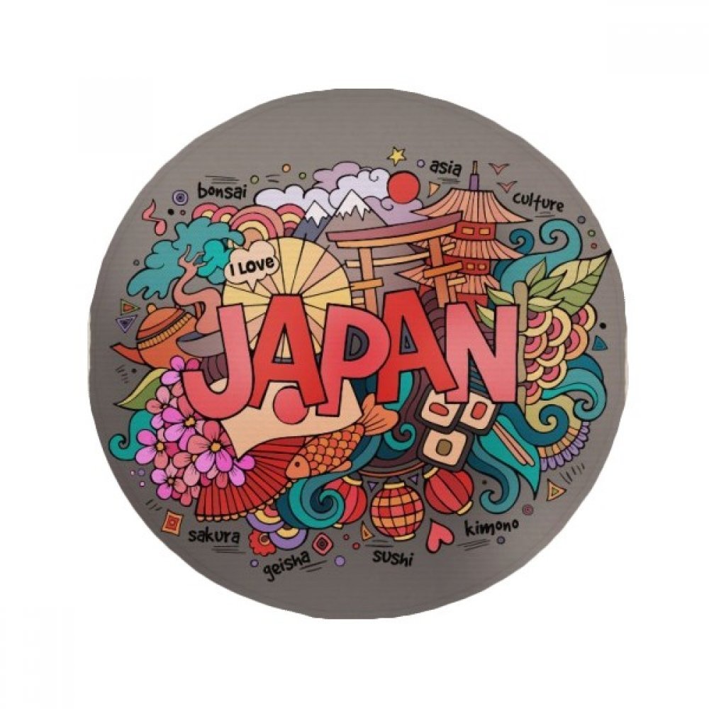 Tapis de sol rond J'aime Le Japon de 80cm multicolore antidérapant