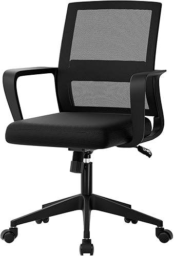 SUKIDA Silla de escritorio de malla con tapicería, silla de oficina ejecutiva con reposabrazos, silla de trabajo de respaldo medio, silla de