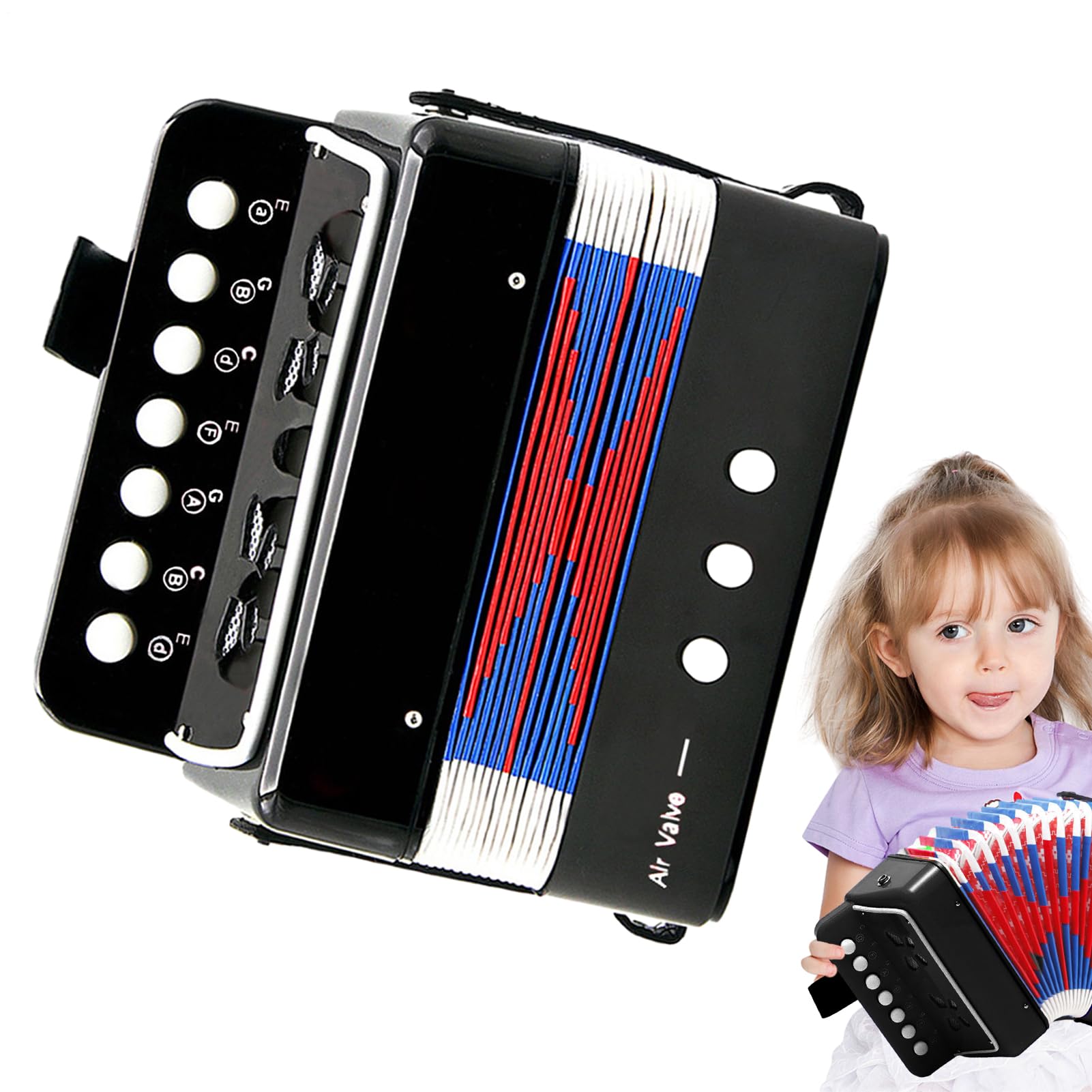 de acordeón para niños - acordeón con 7 teclas, instrumento musical para principiantes | Acordeón portátil para niños de 3 años, de música para niños pequeños, regalo para niñas para n