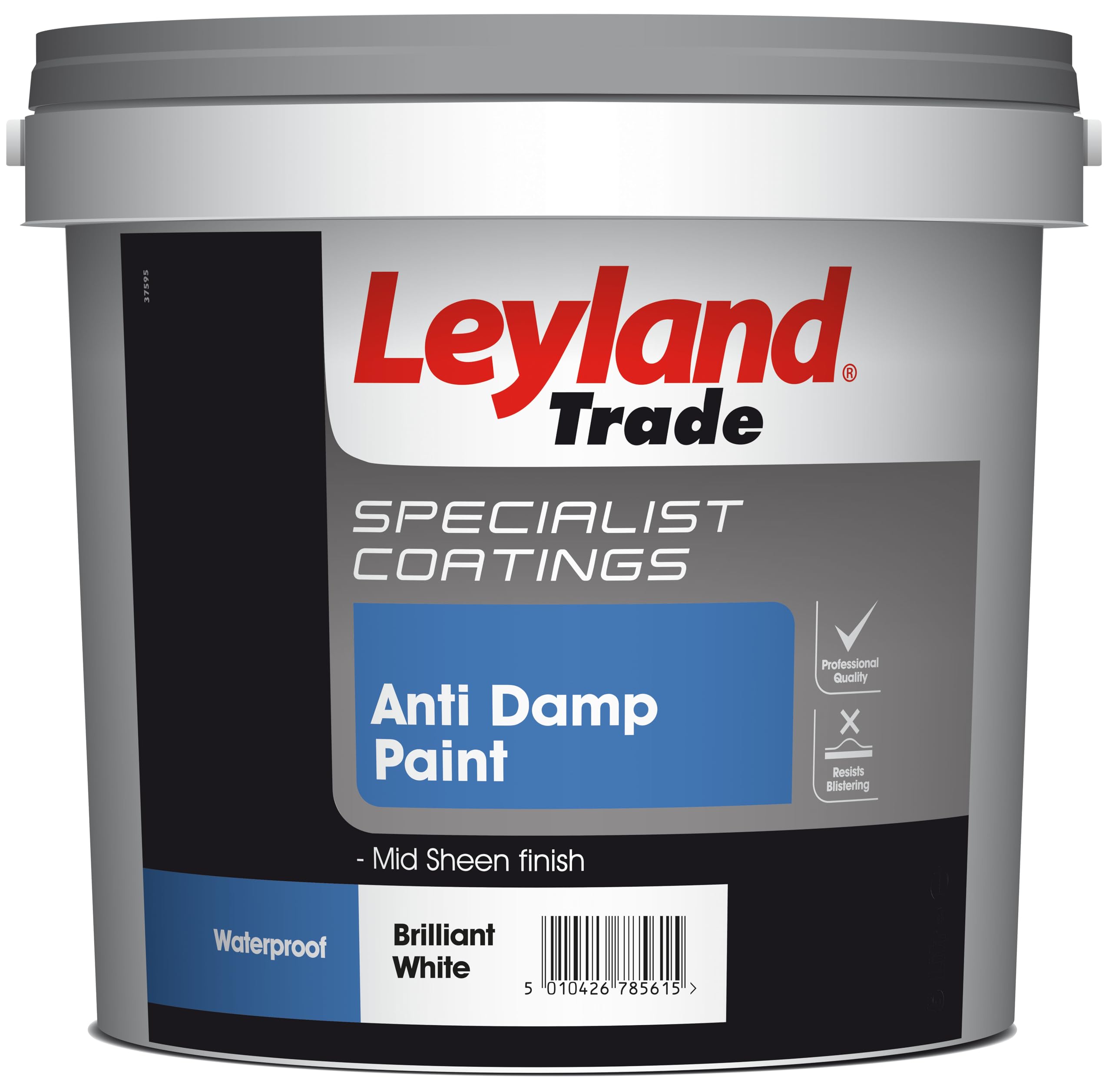 Leyland Trade, Anti Damp Paint, Brilliant White, Coverage 10m2 per Litre, 5L