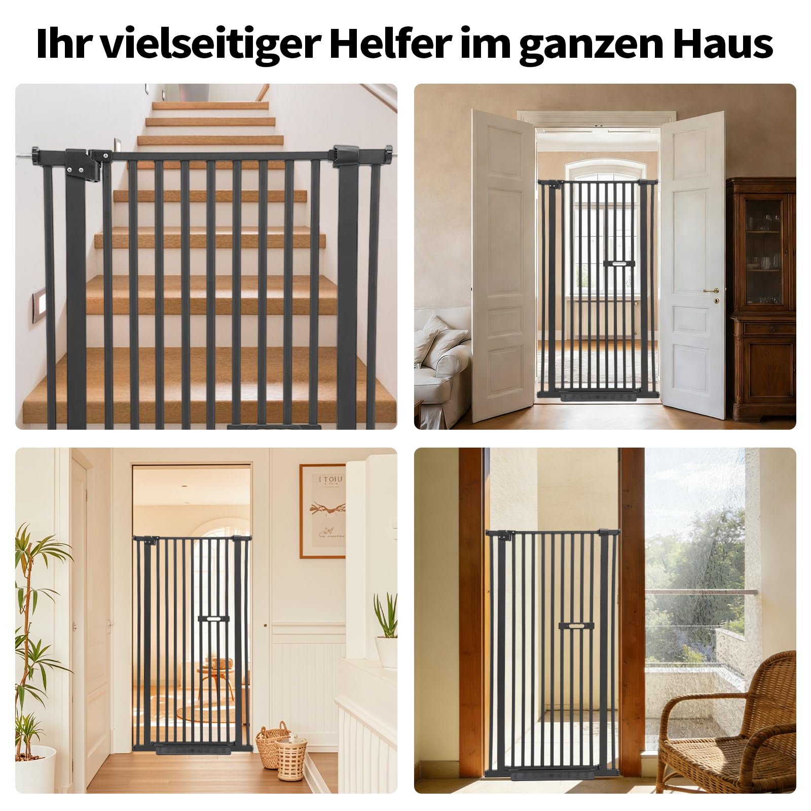 Schutztor Ausziehbar Haustiere Katzentiertor, 150cm Haustiergitter Extra Hoch mit Doppelverriegelung Katzentür&3.5cm Stababstand Ohne Bohren für Haustier Kleinen Haustieren Hunden (Schwarz)
