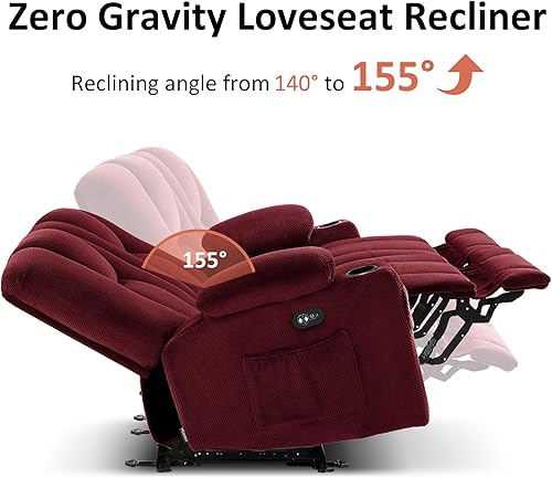 Miniatura 4 de MCombo Sofá reclinable eléctrico con calor y masaje, puertos USB, portavasos, sofá reclinable doble de 3 asientos con consola para sala de estar