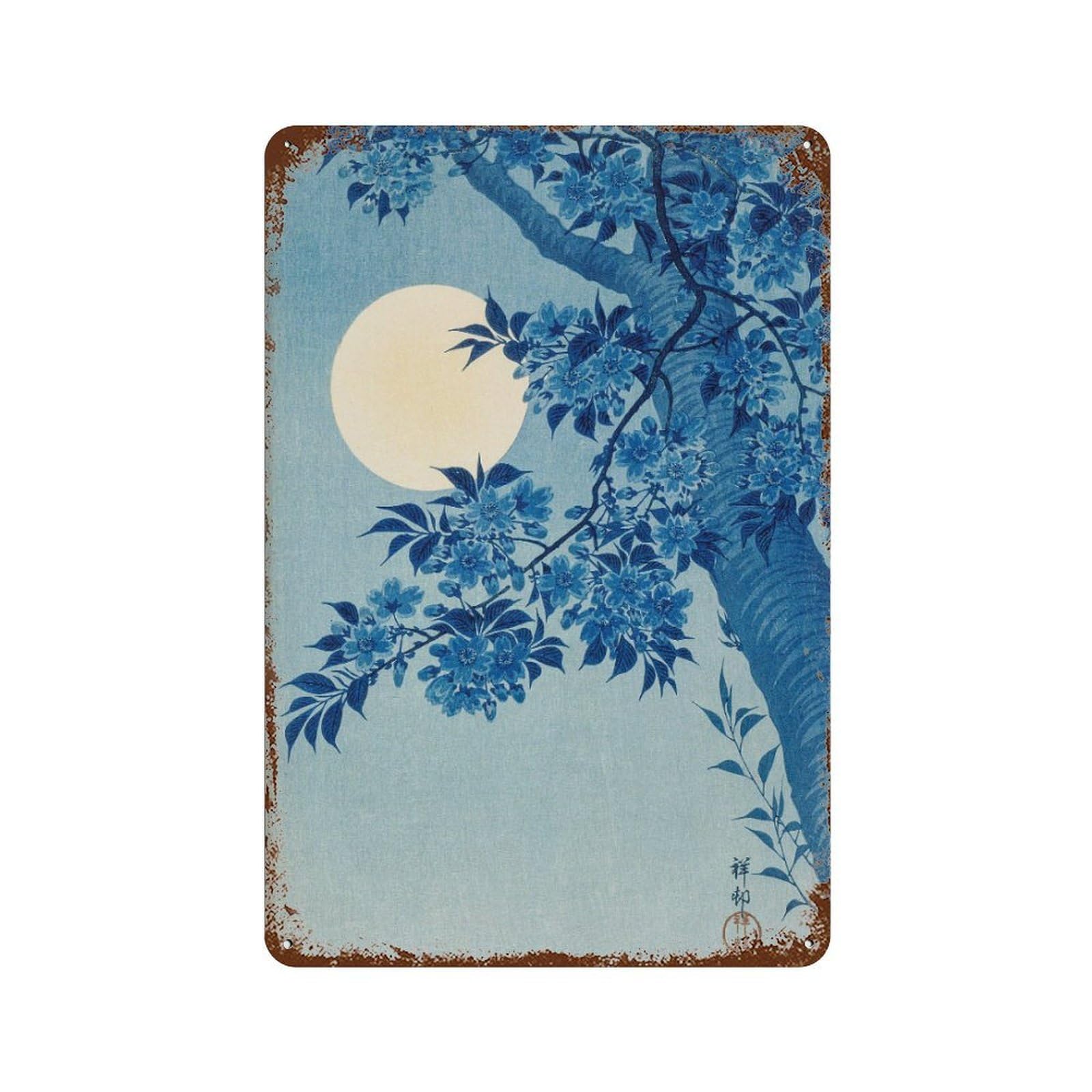 xiaoxiaoshen Ohara Koson Moonlit Cherry Blossoms Vintage Wall Decor Art Metal Tin Poster Modern Home Decor Art Home Bar Shop Decorations Vintage Sign 30x20cm