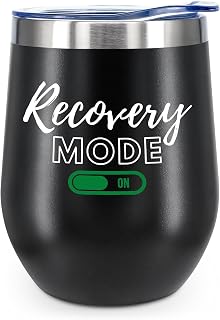 KAIRA Funny Tumbler Gifts for Women,Recovery Mode On 12oz Insulated Wine Tumbler,Post Surgery Positive Motivational Gift Idea for Friend With Lid(Black)