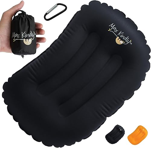 Almohada inflable para campamento, ultraligera, compacta y cómoda, para viajes, camping, senderismo y mochilero (almohada negra para mochilero)