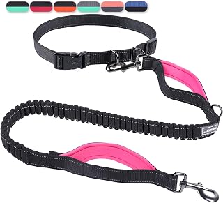 VIVAGLORY Joggingleine Hunde Bungee Hundeleine Joggen, S, Schwarz/Pink1