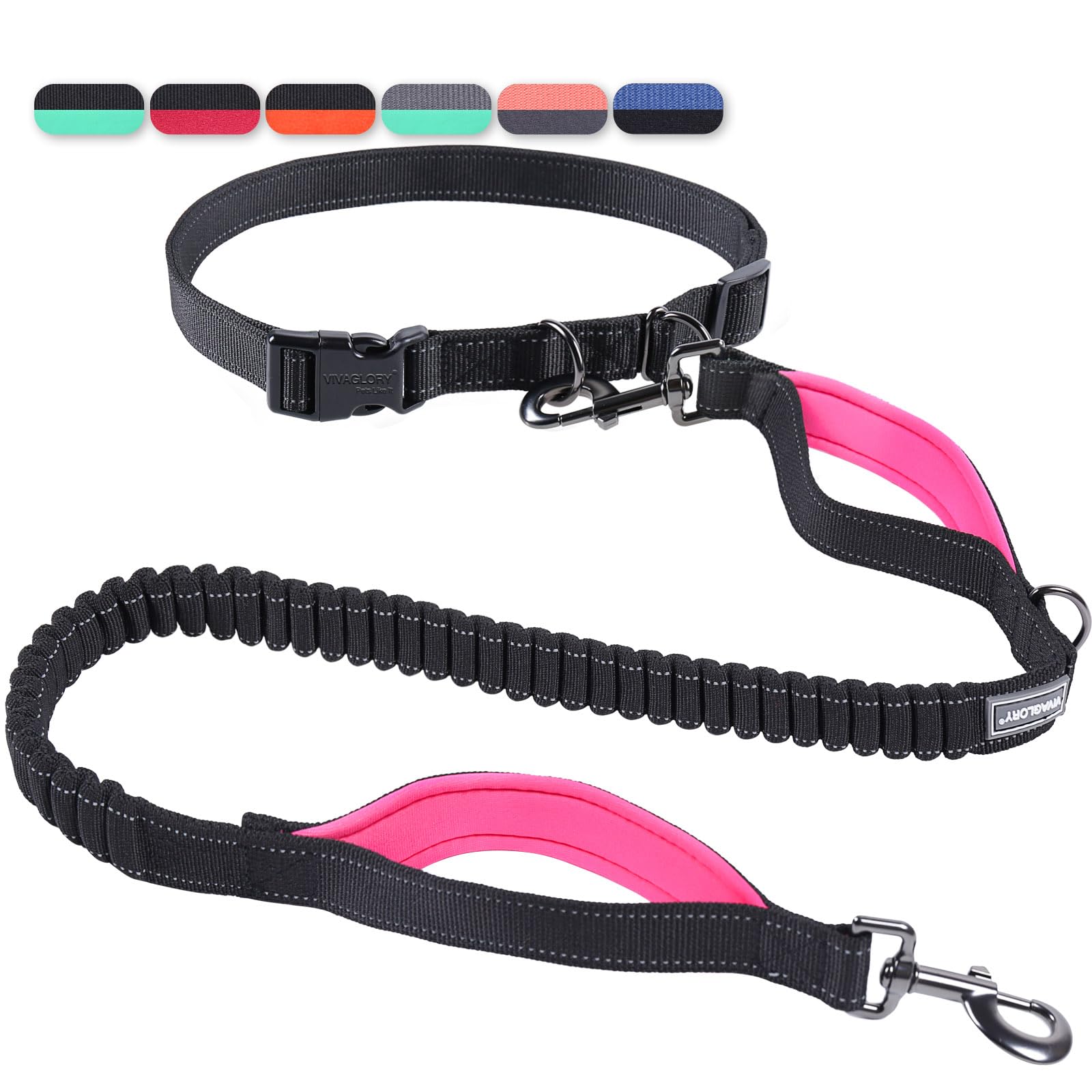 VIVAGLORY Hands Free Dog Lead Bungeeone Waist Dog Lead with Belt for Running Walking & Jogging