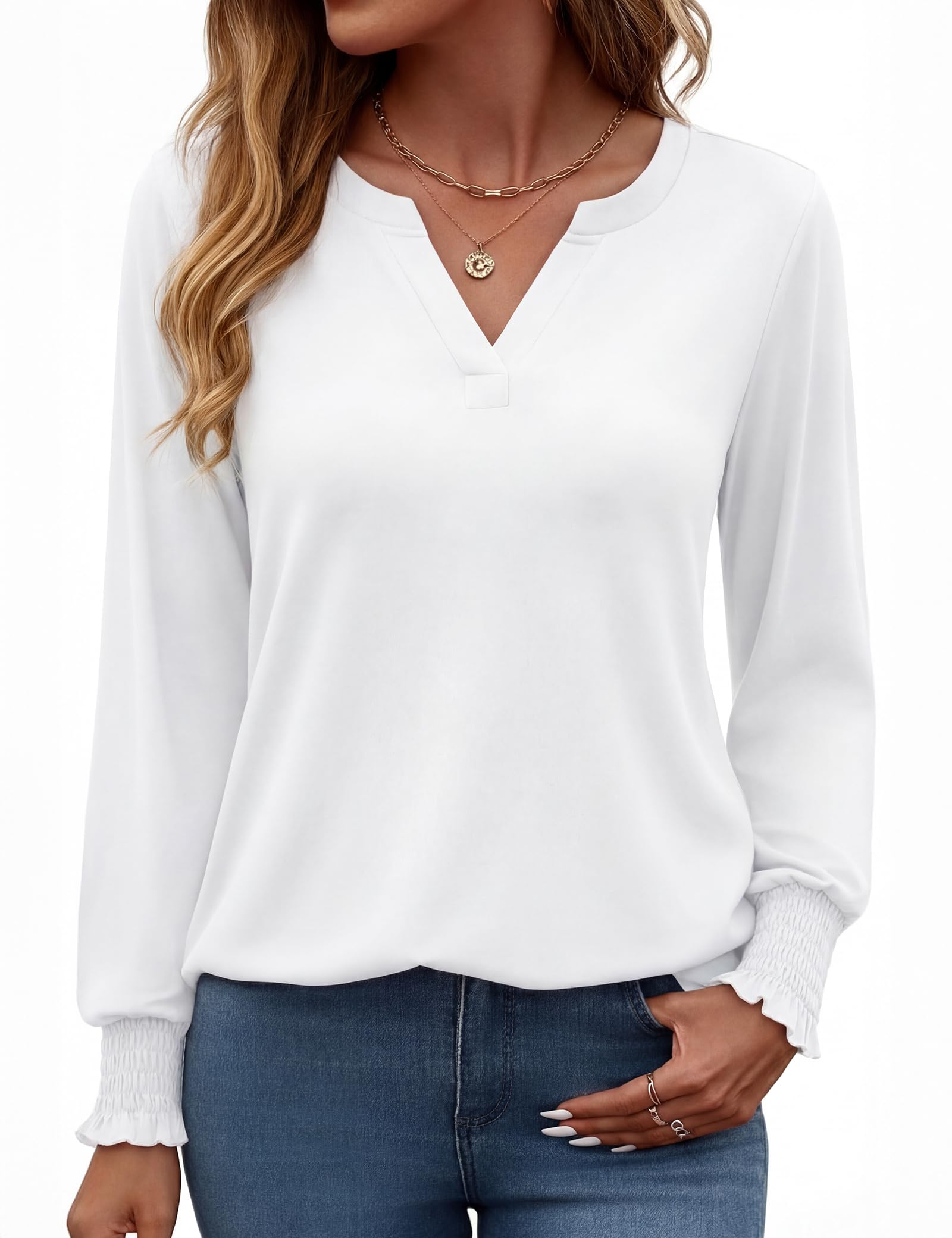 Gyabnw Damen Langarm Bluse mit V Ausschnitt Elegantes Lockeres Oberteil Weich und Atmungsaktiv Ideal für Büro und Alltag im Frühling und Sommer