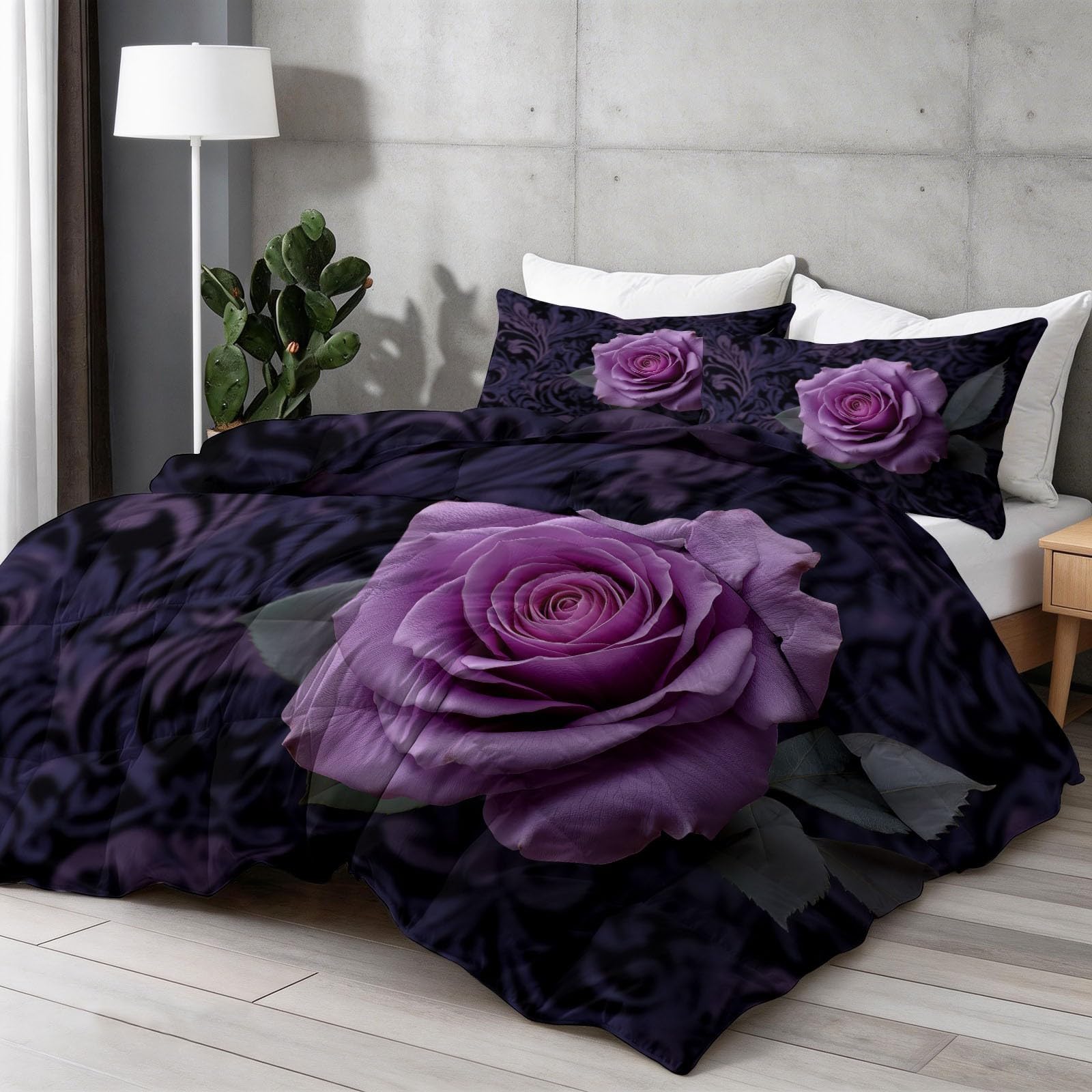 Colcha Estampado Sutil de Rosas de Lujo Cubrecama Ligera Fina Entretiempo Extra Suave 220 x 240 cm Transpirable de Cama de Colchas Acolchadas de Microfibra Colcha a con Púrpura