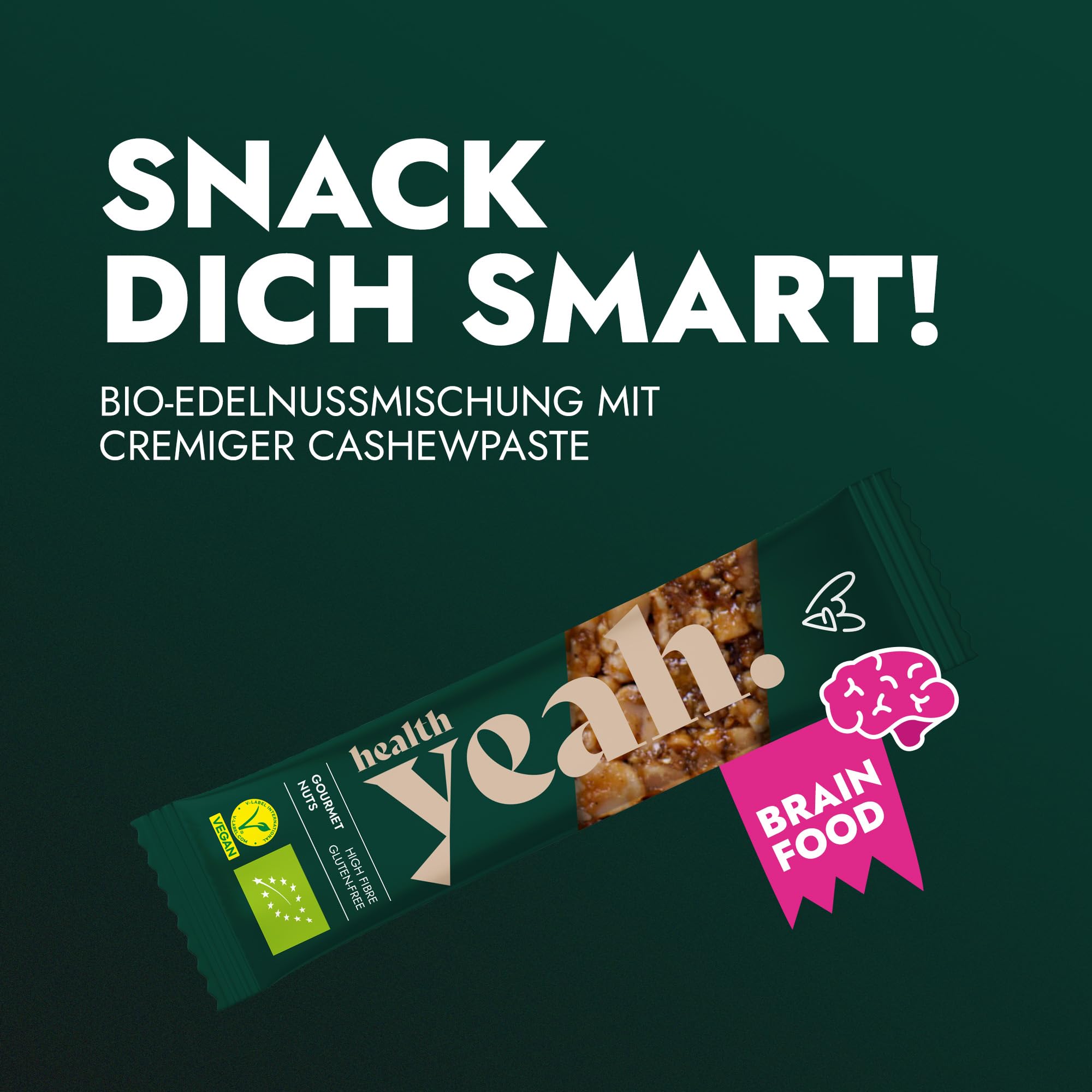 Health Yeah Bio Nussriegel – Entwickelt von Manuel Neuer – Premium Bio-Nussmischung mit Erdnüssen, Mandeln, Haselnüssen & Cashewpaste – Vegan, glutenfrei, ohne Zuckerzusatz – 12 x 40g