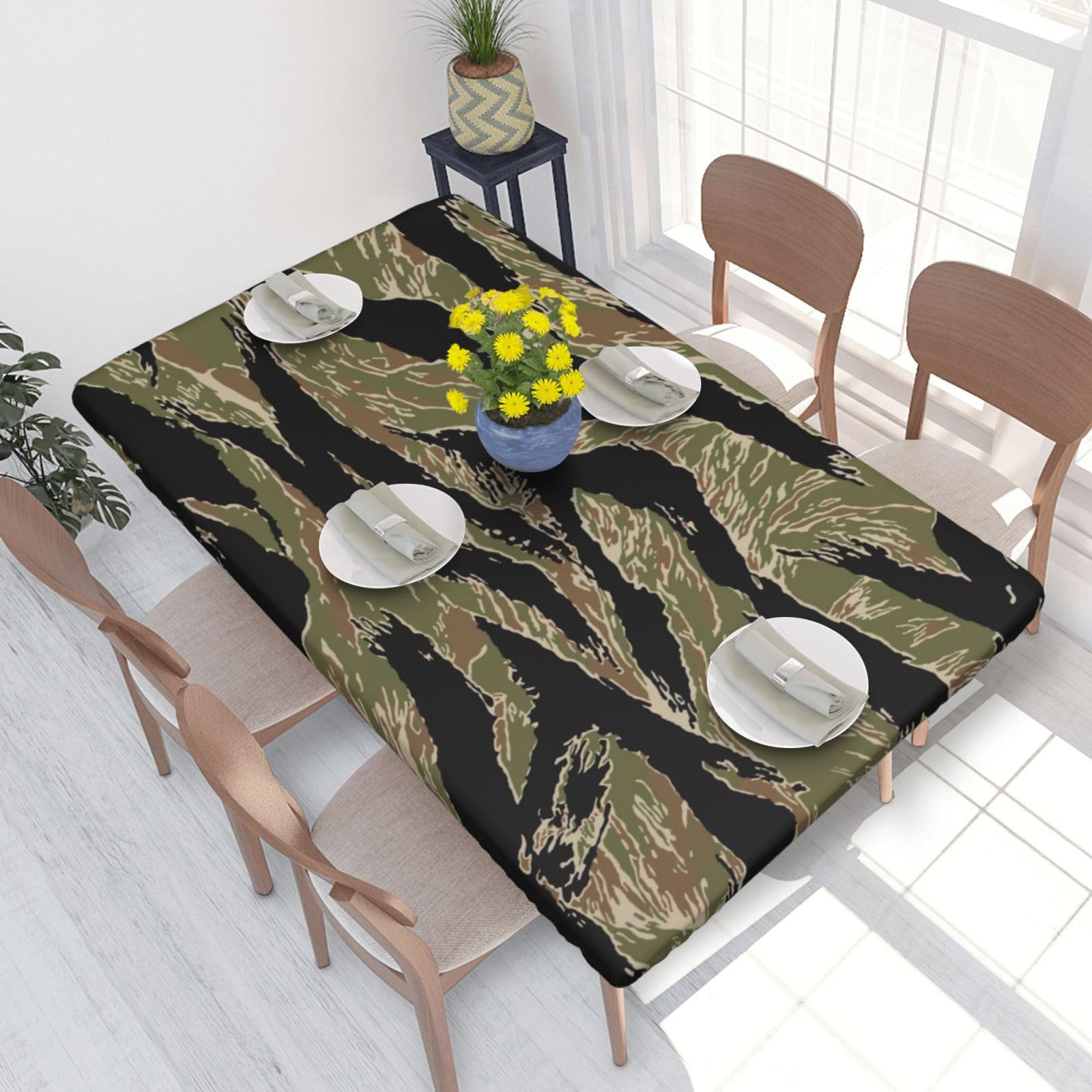 BNVSADC Tiger Stripe Camouflage Printed 4FT Tablecloth 122x76 CM Polyester Kitchen Water Resistant Table Cloth Dining Table Decoration Table Covers