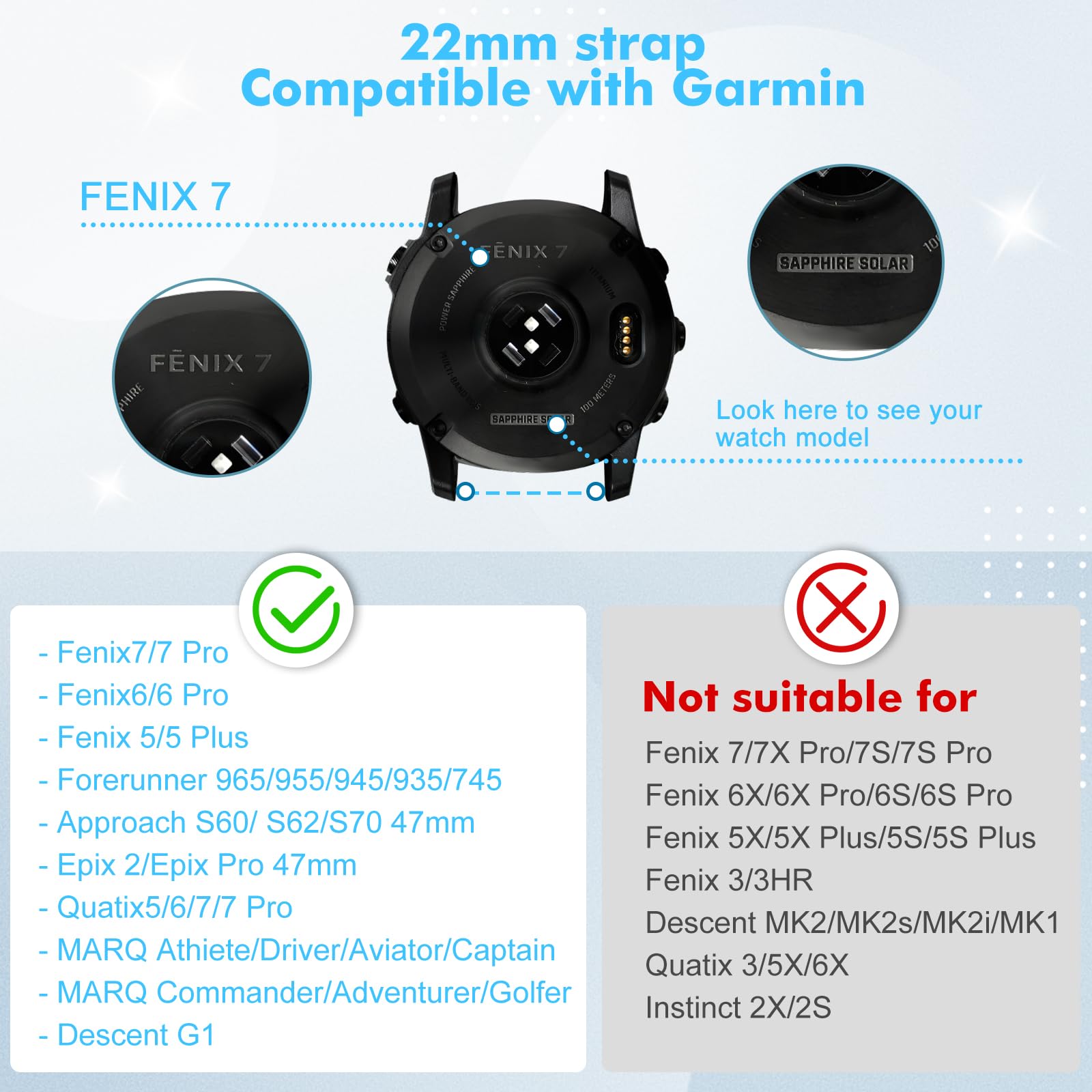 BTTNG 22mm Watch Strap Compatible With Garmin Fenix 8 47mm/7/7 Pro/6/6 Pro/5 Plus - Image 3