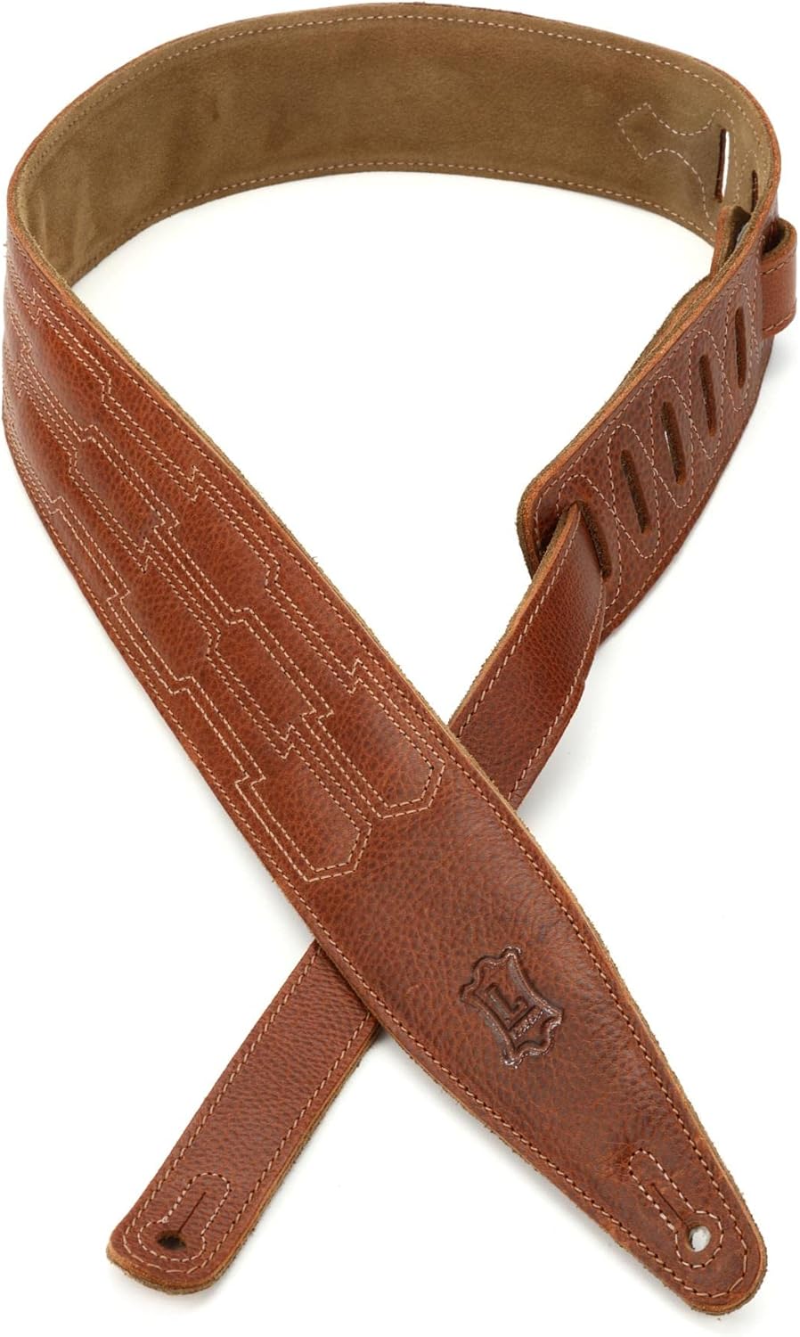 Levy's Leathers MG317MTN-BTA 2 1/2" Padded Garment Leather Guitar Strap with Rugged Modern Stitch Design and Suede Backing. Adjustable from 41" to 55"