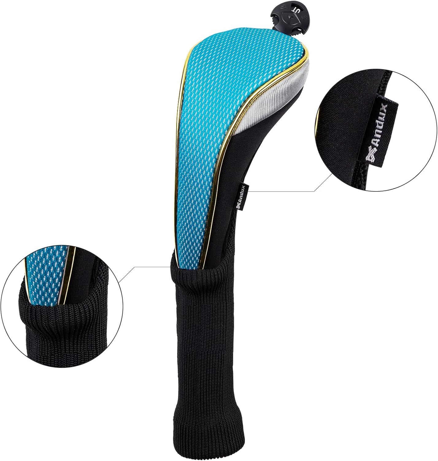 Andux 2ピース/セット ロングネック ゴールド ゴルフ ハイブリッド クラブヘッドカバー ダイヤル番号タグ付き MT/HY13