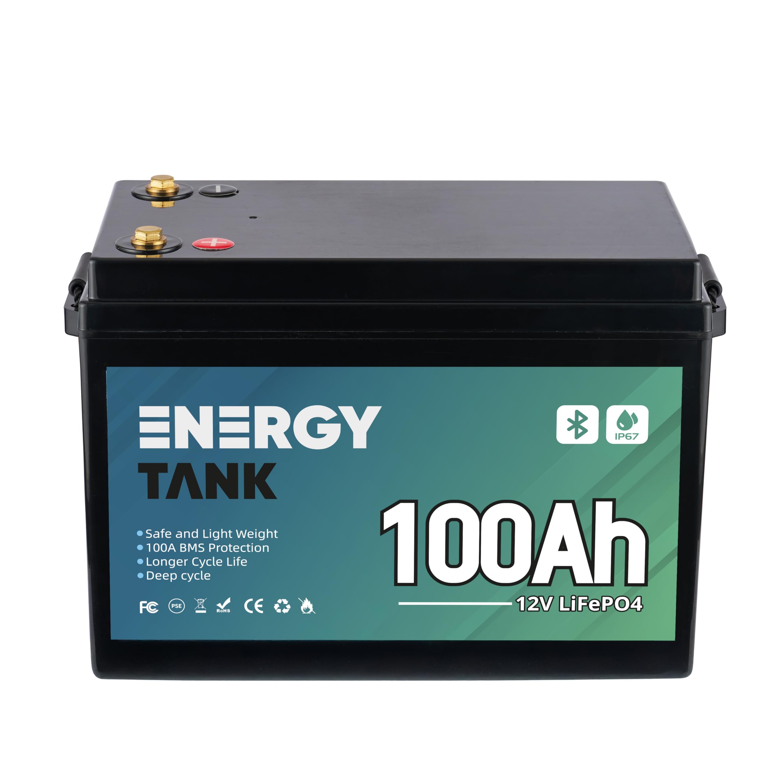 Batteria LiFePO4 12V 100Ah Smart Bluetooth con BMS Integrato IP67 | Batteria al litio ferro fosfato a ciclo profondo, oltre 3000 cicli e capacità utile al 100%